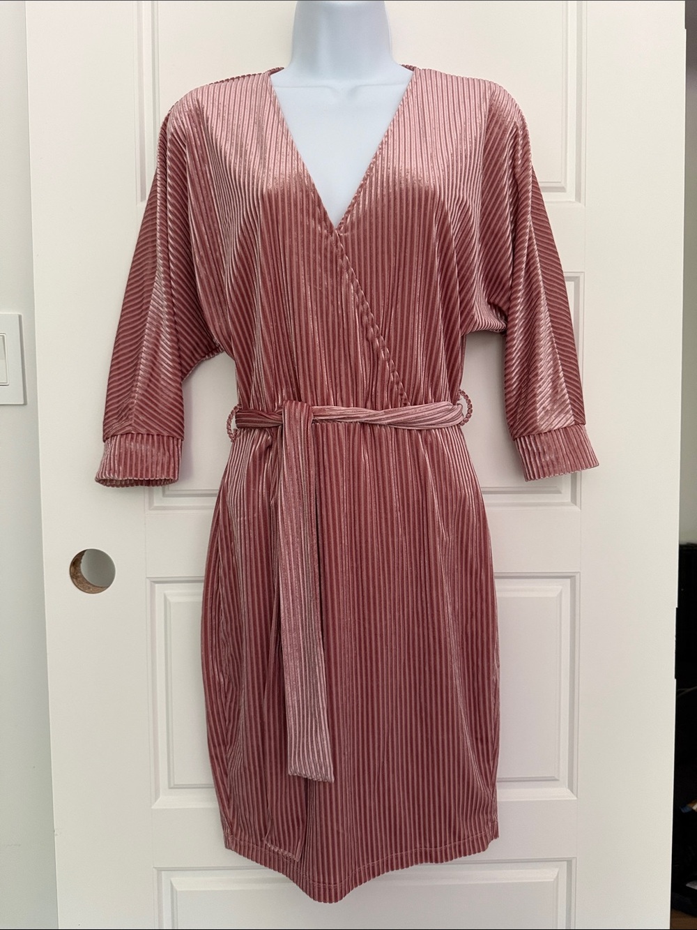 Dynamite Rose Pink Pleated Wrap Midi Dress